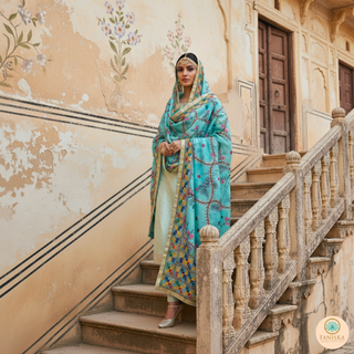 The Turquoise Trellis Phulkari Dupatta
