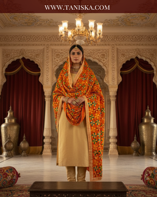 The Virasat Bagh | Hand-Embroidered Dholi Phulkari Dupatta