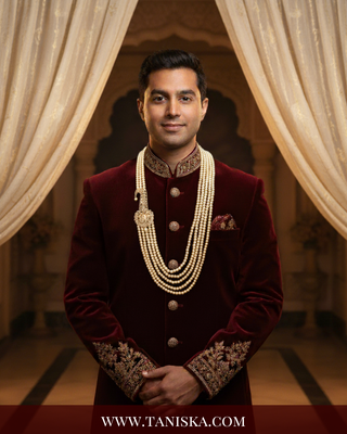 The Regent’s Heirloom | Grand Pearl Mala with Filigree Brooch | Antique Gold 5 Layered Pearl Mens / Groom Mala