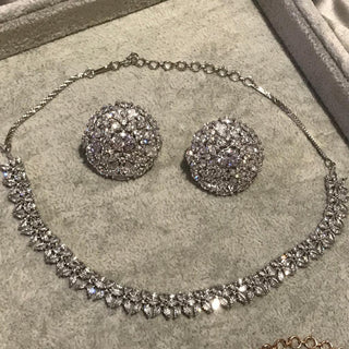 American Diamond Style Necklace Set - Silver - Necklace Set