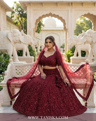 Maroon Velvet Floral Bridal Lehenga