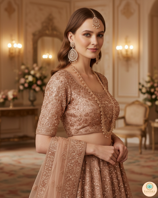 American Diamond Style, Cubic Zirconia Long Necklace Set - Rose Gold