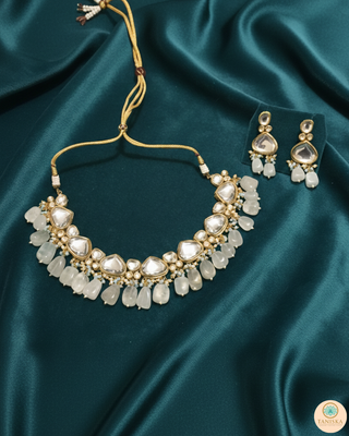ROYAL Kundan Necklace Set - Greyish Blue (with Meenakari)