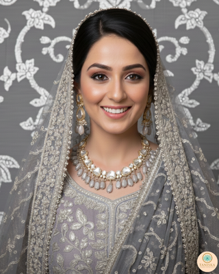 ROYAL Kundan Necklace Set - Charcoal Grey (with Meenakari)