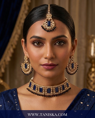 Regal Sapphire & Antique Gold Choker Set