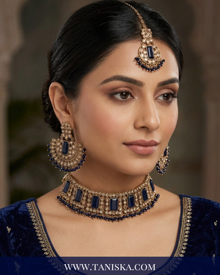 Regal Sapphire & Antique Gold Choker Set