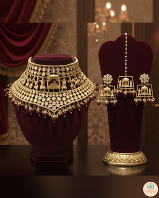 The Regal Baarat Heritage Bridal Choker Set - (Limited Edition) - Golden / Maroon
