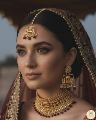 The Regal Baarat Heritage Bridal Choker Set - (Limited Edition) - Golden / Maroon