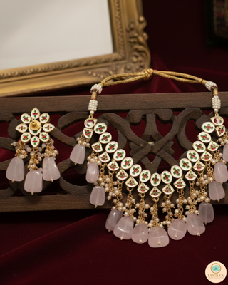 MISHA Kundan Necklace Set (Baby Pink)