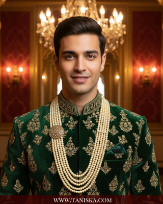 The Dynasty Circle | Grand Seven-Tier Pearl Mala | Antique Gold 5 Layered Pearl Mens / Groom Mala