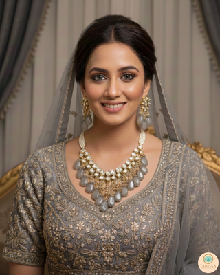 ROYAL Kundan Necklace Set - Charcoal Grey (with Meenakari)