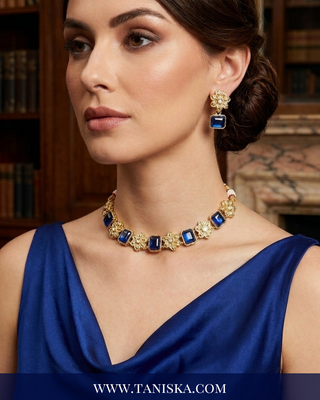 Sapphire Floral Gold-Tone Set