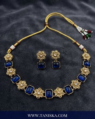 Midnight Sapphire & Floral Gold-Tone Set