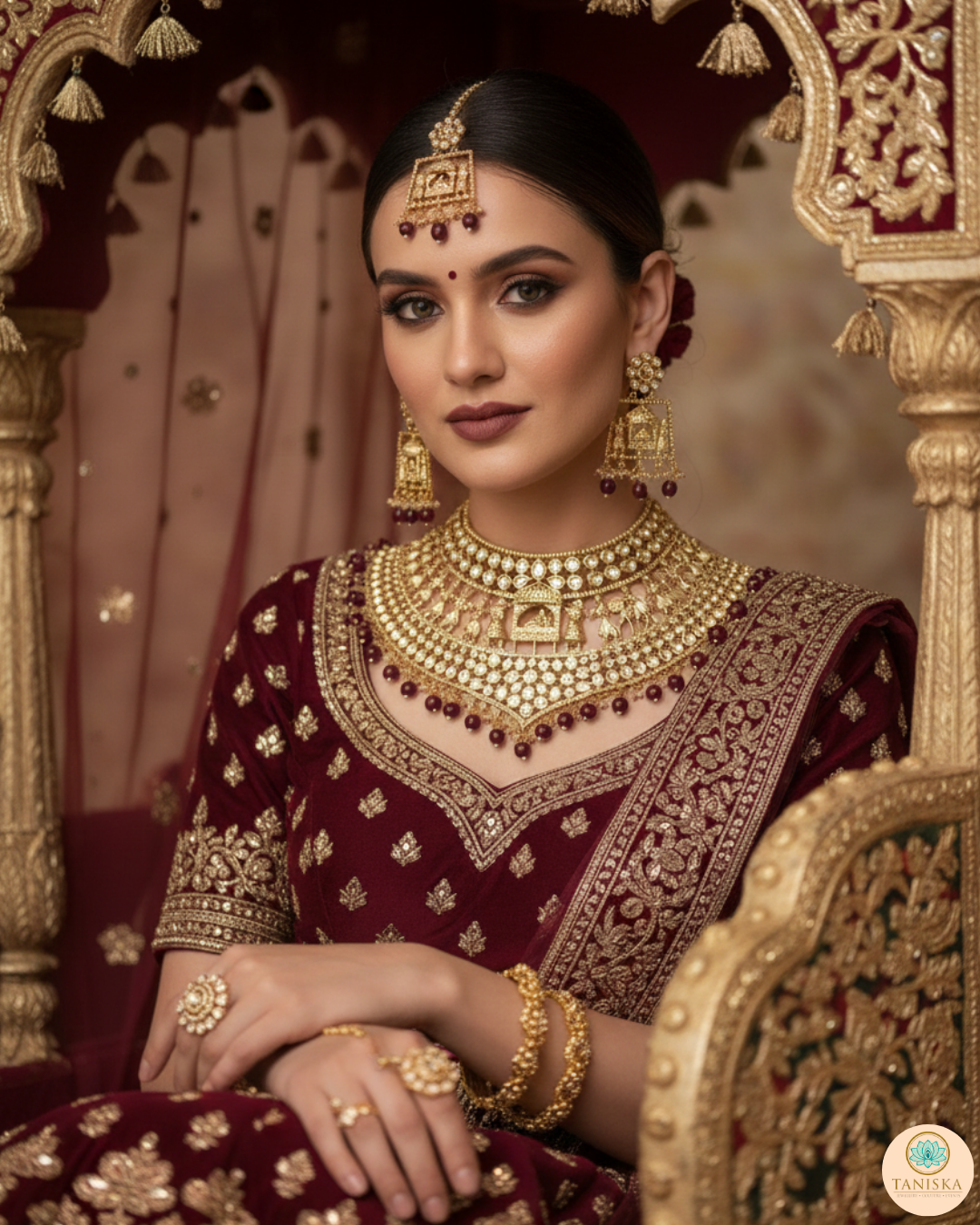 The Regal Baarat Heritage Bridal Choker Set - (Limited Edition) - Golden / Maroon