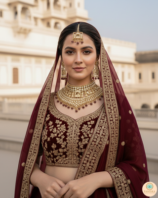 The Regal Baarat Heritage Bridal Choker Set - (Limited Edition) - Golden / Maroon