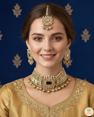 HARLEEN Golden Glass Necklace Set