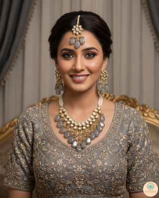 ROYAL Kundan Necklace Set - Charcoal Grey (with Meenakari)