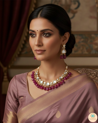 MEEREN Kundan Choker Necklace Set (Ruby)