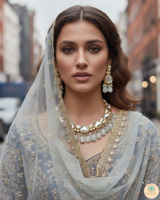 ROYAL Kundan Necklace Set - Greyish Blue (with Meenakari)
