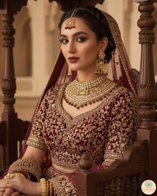 The Regal Baarat Heritage Bridal Choker Set - (Limited Edition) - Golden / Maroon