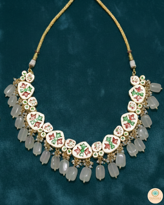 ROYAL Kundan Necklace Set - Greyish Blue (with Meenakari)
