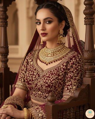 The Regal Baarat Heritage Bridal Choker Set - (Limited Edition) - Golden / Maroon