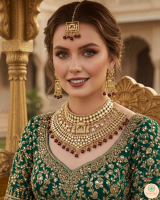The Regal Baarat Heritage Bridal Choker Set - (Limited Edition) - Golden / Maroon