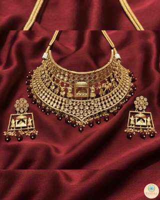 The Regal Baarat Heritage Bridal Choker Set - (Limited Edition) - Golden / Maroon