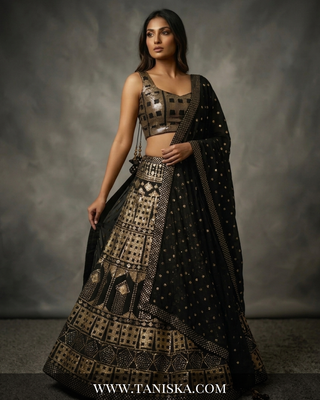 Midnight Gold Sequin & Mirror Work Lehenga
