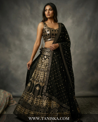 Midnight Gold Sequin & Mirror Work Lehenga