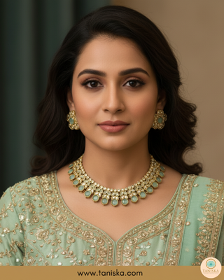 Sea Mint Traditional Necklace Set - Antique Gold