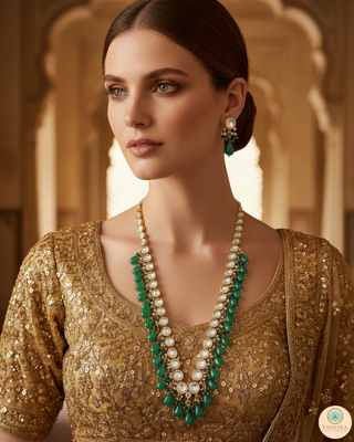 Royal Kundan & Emerald Green Long Haar