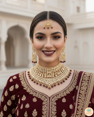 The Regal Baarat Heritage Bridal Choker Set - (Limited Edition) - Golden / Maroon