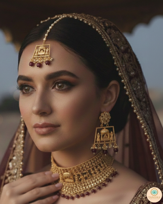 The Regal Baarat Heritage Bridal Choker Set - (Limited Edition) - Golden / Maroon