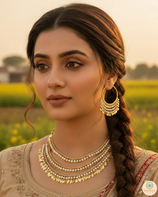 Thriple Layered Traditional Punjabi Necklace Set - Gold Plated (Jadau)