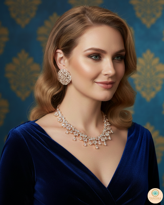 American Diamond Style Necklace Set - Rose Gold