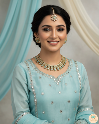 Sea Blue Traditional Necklace Set - Antique Gold