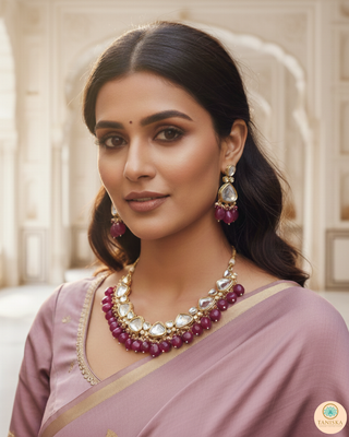 MEEREN Kundan Choker Necklace Set (Ruby)