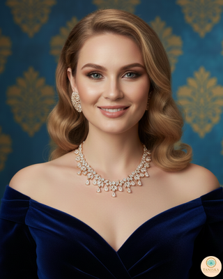 American Diamond Style Necklace Set - Rose Gold