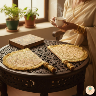 Royal Peachy Punjabi Pakhi (Hand Fans) - Pack of 2
