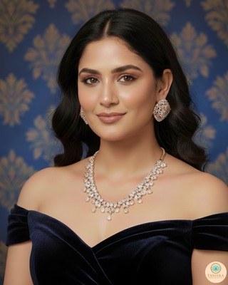 American Diamond Style Necklace Set - Rose Gold