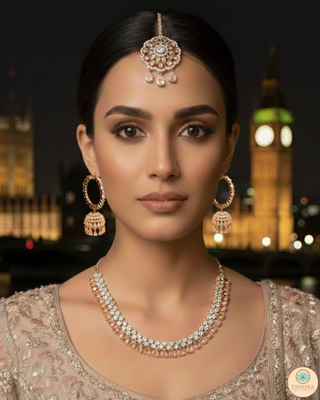 American Diamond Style Necklace Set - Rose Gold