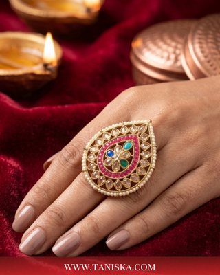 The Navratna Tear-Drop Statement Ring