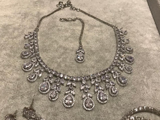 American Diamond Style Necklace Set - Silver - Necklace Set