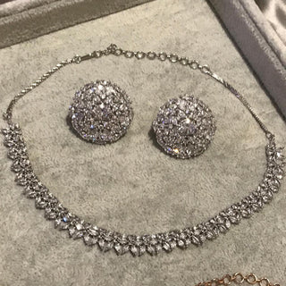 American Diamond Style Necklace Set - Silver - Necklace Set