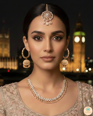 American Diamond Style Necklace Set - Rose Gold