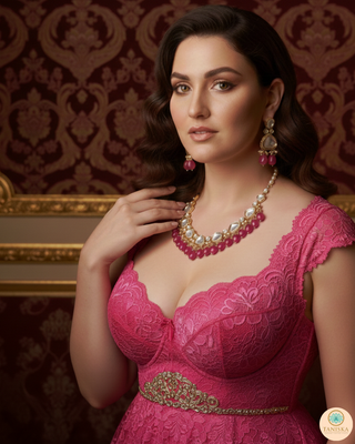MEEREN Kundan Choker Necklace Set (Hot Pink)