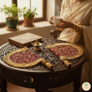 Royal Maroon Punjabi Pakhi (Hand Fans) - Pack of 2