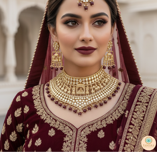 The Regal Baarat Heritage Bridal Choker Set - (Limited Edition) - Golden / Maroon