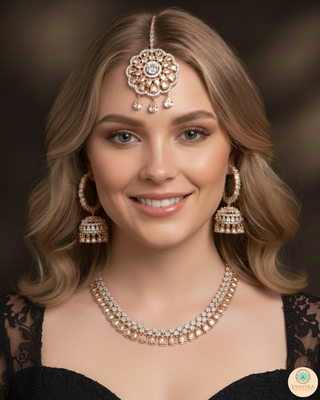 American Diamond Style Necklace Set - Rose Gold